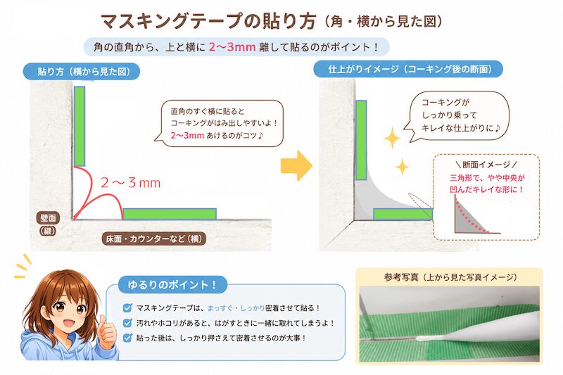 マスキングテープの貼り方の図解